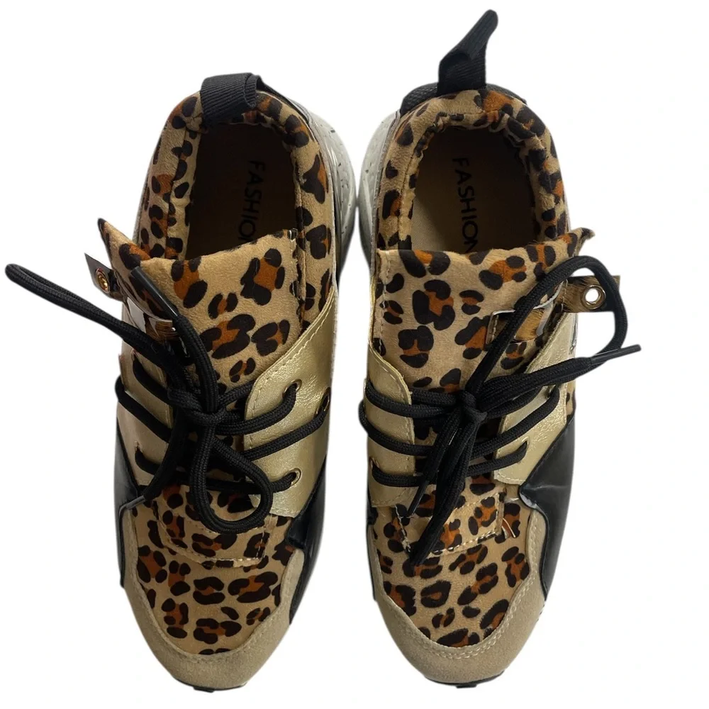 Leopard print Brown,Black,gold Animal Print Sneakers size 6 - Picture 6 of 8
